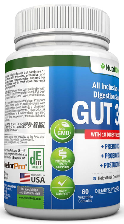 4-in-1 Probiotics, Prebiotics & Postbiotics with 18 Digestive Enzymes for Women & Men - Complete Gut & Digestive Support Supplement - Maple Wellness Supplements