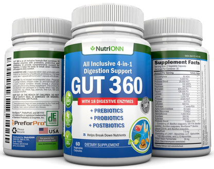 4-in-1 Probiotics, Prebiotics & Postbiotics with 18 Digestive Enzymes for Women & Men - Complete Gut & Digestive Support Supplement - Maple Wellness Supplements