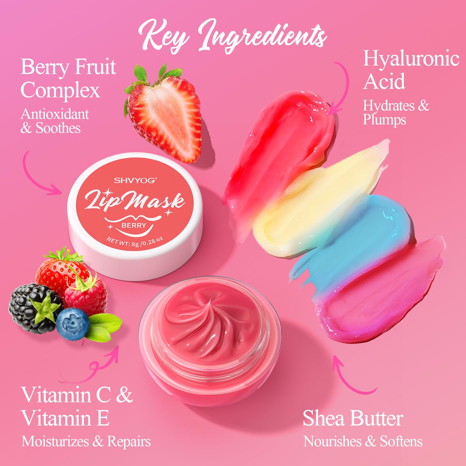 4 Pack Lip Mask Set, Hydrating Lip Mask Overnight - Berry, Grape, Mint, Vanilla Flavors, Lip Sleeping Mask Nourish Lip Balm with Vitamin C & Shea Butter | Dry Lips Care Gift - Maple Wellness Supplements