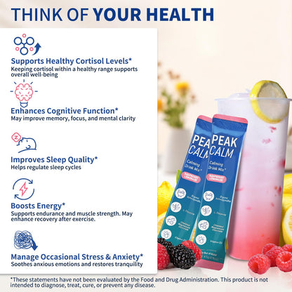 40 Count Super Cortisol Calm Drink with Magnesium Glycinate, Ashwagandha, L-Theanine & Vitamin D3 |Magnesium glycinate Powder for Relaxation, Focus & Sleep Support | Raspberry Lemonade | No Sugar - Maple Wellness Supplements