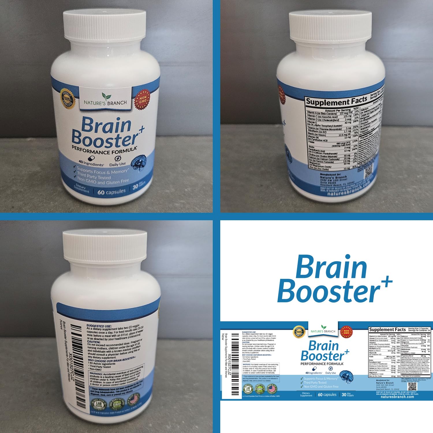 40-in-1 Brain Booster Supplement for Focus, Memory, Clarity, Energy | Advanced Vitamins Plus eBook | for Men & Women, Cognitive Function Nootropic Support with DMAE, Mind Health Formula | 60 Capsules - Maple Wellness Supplements