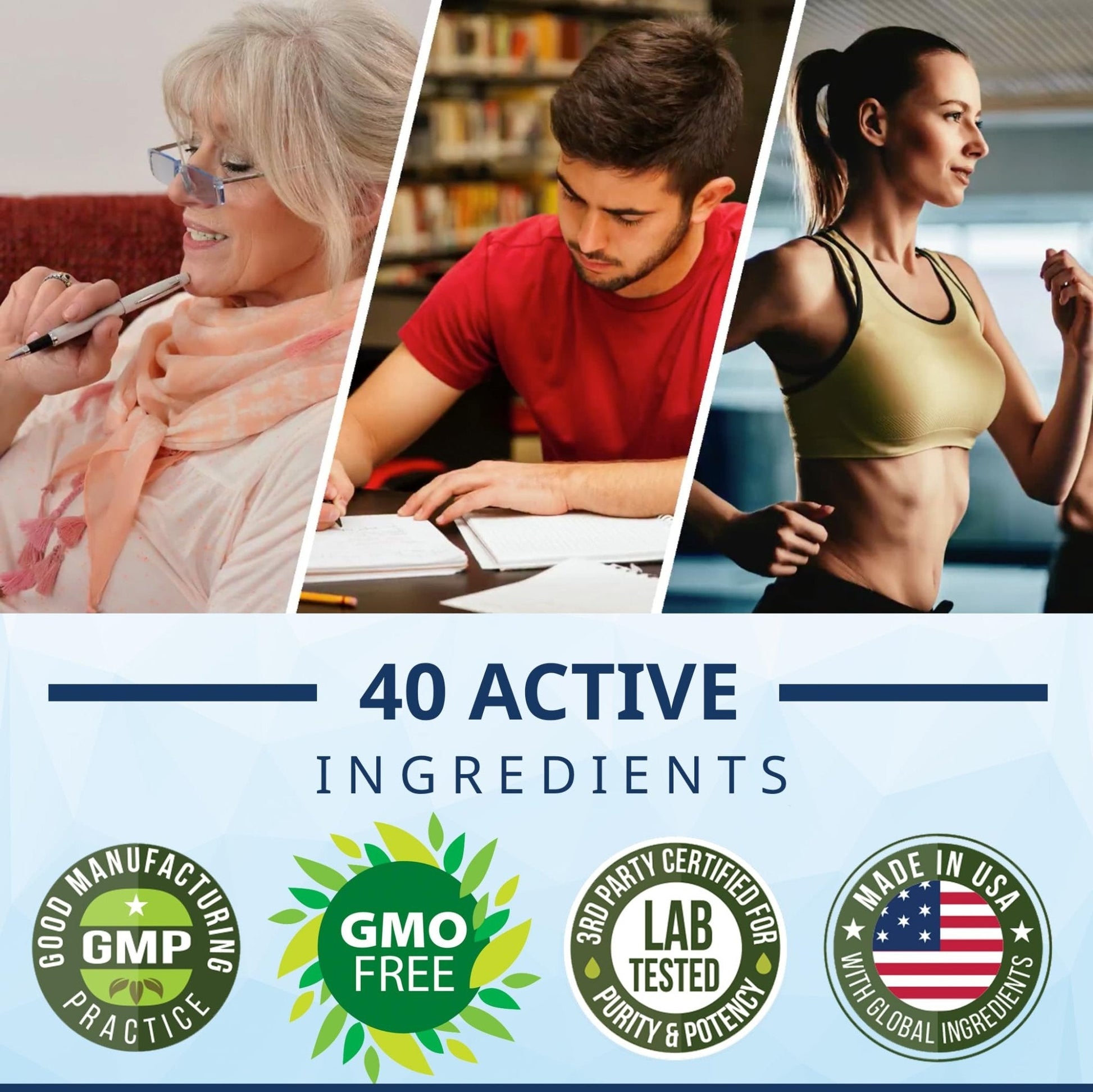 40-in-1 Brain Booster Supplement for Focus, Memory, Clarity, Energy | Advanced Vitamins Plus eBook | for Men & Women, Cognitive Function Nootropic Support with DMAE, Mind Health Formula | 60 Capsules - Maple Wellness Supplements