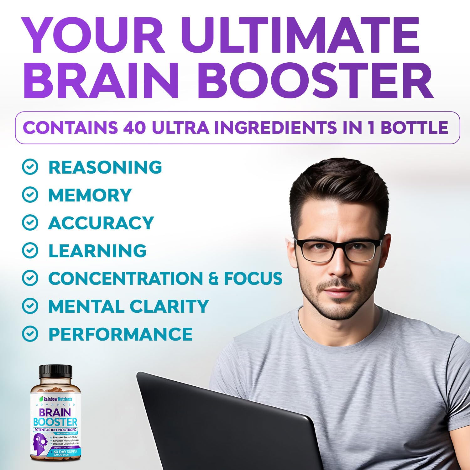 40-in-1 Brain Booster Supplements for Memory, Focus, Clarity, Energy, Performance - Maple Wellness Supplements