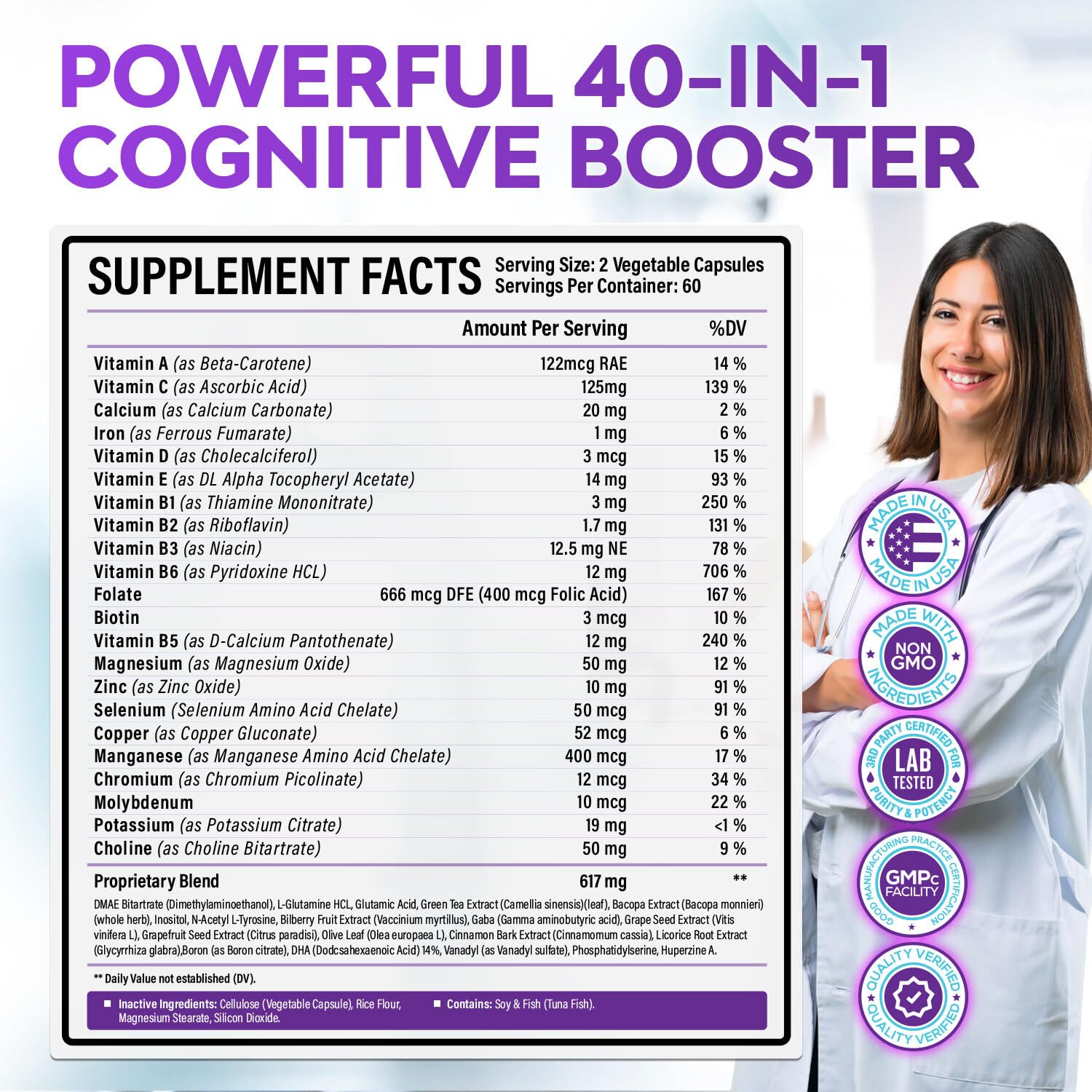 40-in-1 Brain Booster Supplements for Memory, Focus, Clarity, Energy, Performance - Maple Wellness Supplements