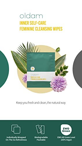 Oldam Feminine Flushable Wipes: 100% Vegan, pH-Balanced, Moisturizers & Essential Oils, Sensitive Skin OldamBuy Supplements Australia