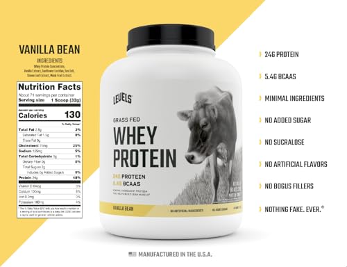 Levels Grass Fed 100% Whey Protein, No Hormones, Vanilla Bean, 5LB Levels NutritionBuy Supplements Australia