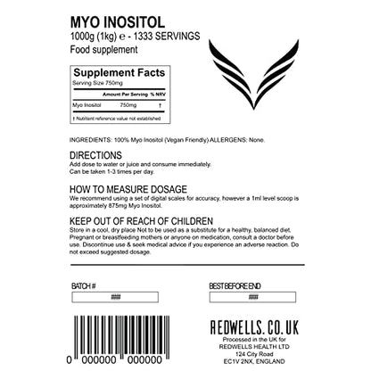 Myo Inositol Powder REDWELLS PCOS & Fertility GMO Free Vegan - 1kg Pack REDWELLSBuy Supplements Australia