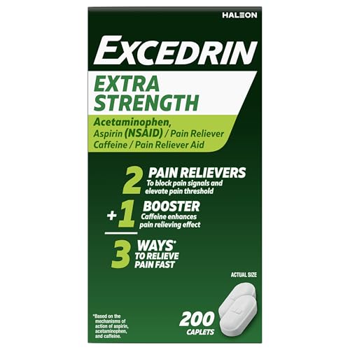 Excedrin Extra Strength Pain Relief Caplets for Headache Relief, Acetaminophen 250mg, Aspirin 250mg, Caffeine 65mg, Pain Reliever, 200 Count ExcedrinBuy Supplements Australia
