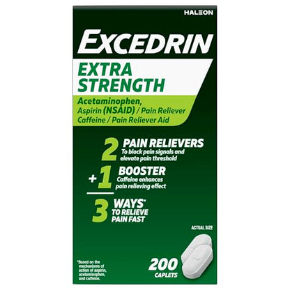 Excedrin Extra Strength Pain Relief Caplets for Headache Relief, Acetaminophen 250mg, Aspirin 250mg, Caffeine 65mg, Pain Reliever, 200 Count ExcedrinBuy Supplements Australia