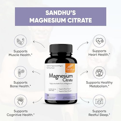 Sandhu's Magnesium Citrate Highly Absorbable Gluten, Soy Diary Free No Fillers Sandhu'sBuy Supplements Australia