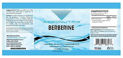 Absonutrix Berberine Supplement 600 mg, 4 Fl Oz Large Bottle, Healthy Weight Loss Support AbsonutrixBuy Supplements Australia