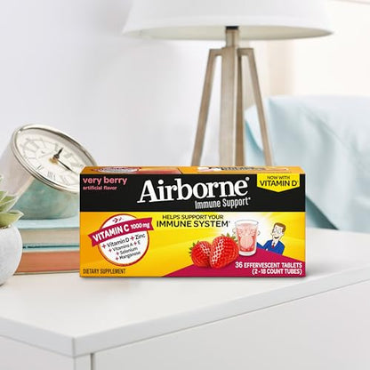 Vitamin C 1000mg (per serving) - Airborne Very Berry Effervescent Tablets (36 count in a box), Gluten-Free Immune Support Supplement, With Vitamins A C E, ZINC, Selenium, Echinacea & Ginger AirborneBuy Supplements Australia