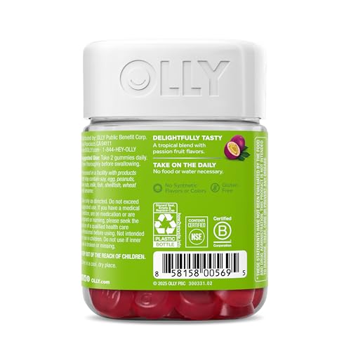 OLLY Daily Energy Gummy, Caffeine Free, Vitamin B12, CoQ10, Goji Berry, Adult Chewable Supplement, Tropical Flavor - 60 Count OLLYBuy Supplements Australia