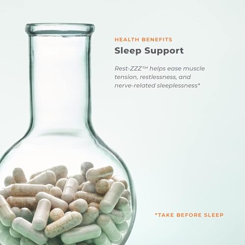 Rest-ZZZ - Powerful Sleep Support Supplement - Fall Asleep & Stay Asleep - Calms Nervous System - Naturally Ease Muscle Tension & Restlessness - Low Dose Melatonin GABA & Chamomile - 60 Capsules