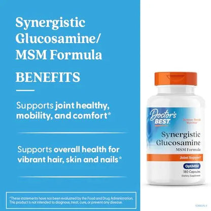 Doctors Best Synergistic Glucosamine MSM Formula, Joint Support, Non-GMO, Gluten Free, Soy Free 180 Capsules Doctor's BESTBuy Supplements Australia