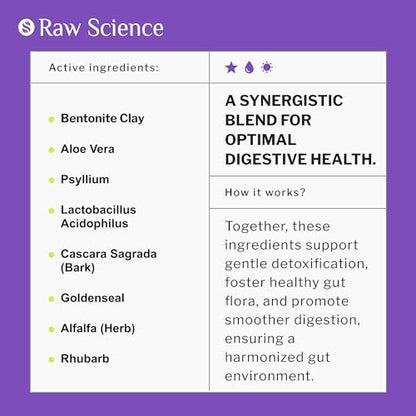 Colon Cleanse - Detox, Digestive Health, Psyllium Husk, Aloe Vera, Bentonite Clay, Acidophilus Probiotic S RAW SCIENCEBuy Supplements Australia