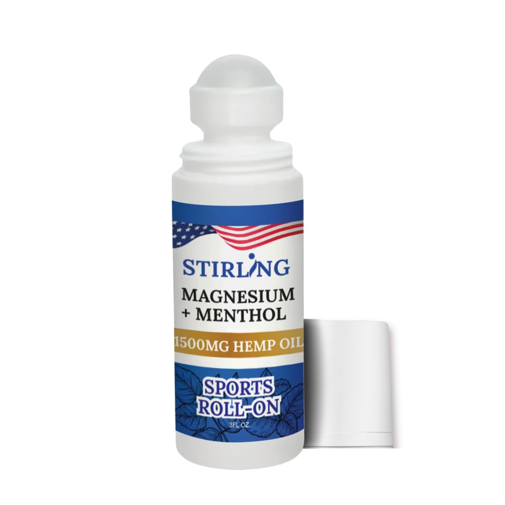 Stirling Menthol Roll On Lotion with Magnesium and 1500mg Pure Hemp - Non-GMO, THC-Free - Fast-Acting Relief for Sore Muscles and Joints, Reduces Swelling and Redness, Promotes Post-Workout Recovery STIRLINGBuy Supplements Australia