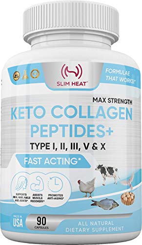 Slim Heat Multi Collagen Complex - Type I, II, III, V, X - Healthy Hair, Nails and Joints 
