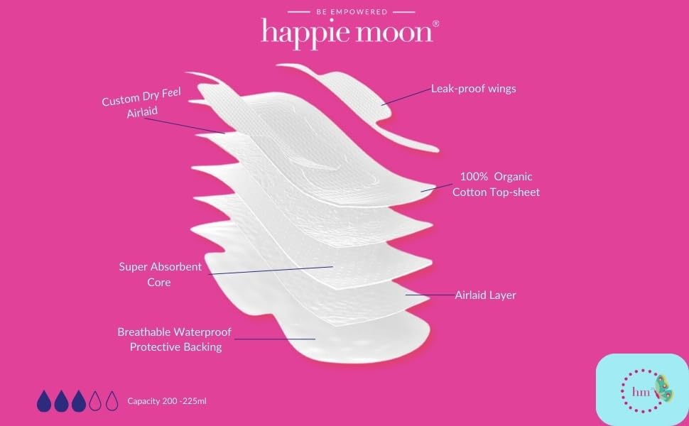 happie moon Tween and Teen Pads | Small Organic Cotton Cover Period Pads | Ultra Thin Cotton Pads Happie MoonBuy Supplements Australia