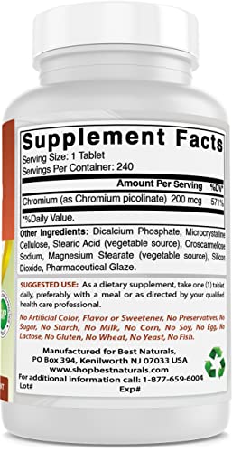 Best Naturals Chromium Picolinate Tablet, 200 mcg, 240 Count Best NaturalsBuy Supplements Australia