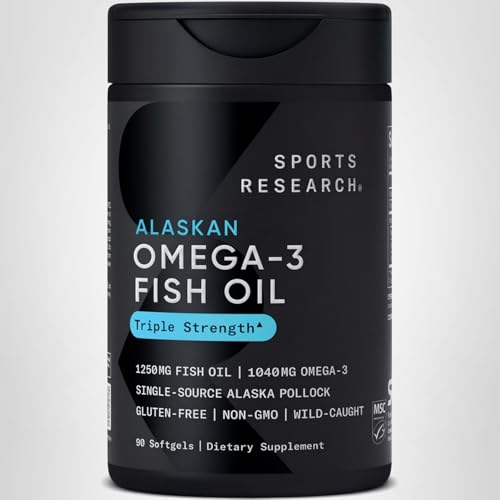Sports Research® Omega-3 Fish Oil 1250 - Triple Strength Fish Oil Supplement from Wild Alaska Pollock - MSC Certified Sustainable