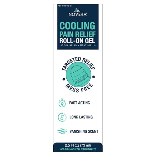 NOVEHA Lidocaine Roll-On Gel 4% | Maximum Strength Temporary Topical Pain Relief for Minor Muscle & Joint Aches | Cooling Formula with Menthol & Arnica | Non-Greasy, Quick-Drying | 2.5 fl oz NOVEHABuy Supplements Australia