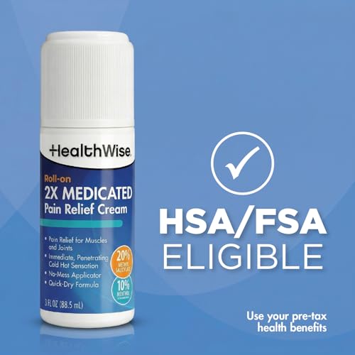 HealthWise 2X Medicated Roll-On | 10% Menthol + 20% Methyl Salicylate | Pain Relief Cream | 3 oz. 88.5 mL | Quick-Dry Formula | Immediate Penetrating Action | Topical Analgesic HealthWiseBuy Supplements Australia