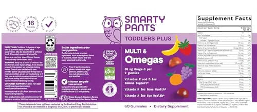 SmartyPants Toddler Multivitamin Gummies - Improved Formula: Omega 3 (DHA/EPA), Vitamins D3, C, Vitamin B12, B6, A, K & Zinc SmartyPantsBuy Supplements Australia