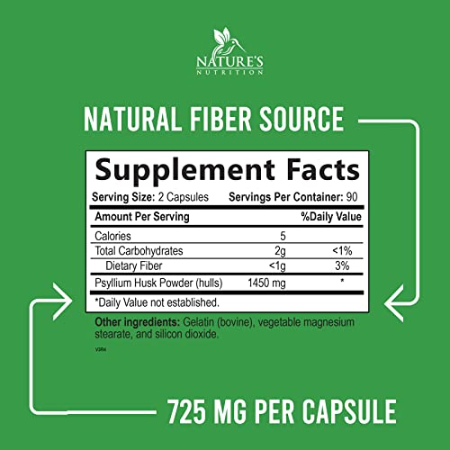 High Absorption Psyllium Husk Capsules 1450mg, Natural Soluble Fiber Supplement Non-GMO Nature's NutritionBuy Supplements Australia