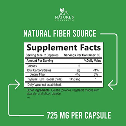 High Absorption Psyllium Husk Capsules 1450mg, Natural Soluble Fiber Supplement Non-GMO Nature's NutritionBuy Supplements Australia