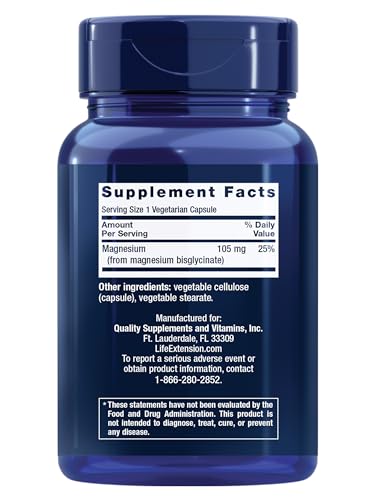 Life Extension Magnesium Glycinate, Heart Health, Bone Health, Nerve and Muscle Support, Highly absorbable, Gluten-Free, Non-GMO