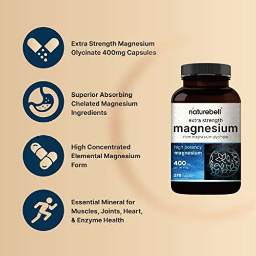 NatureBell Magnesium Glycinate 400mg (Elemental), 270 Capsules – 100% Chelated NatureBellBuy Supplements Australia