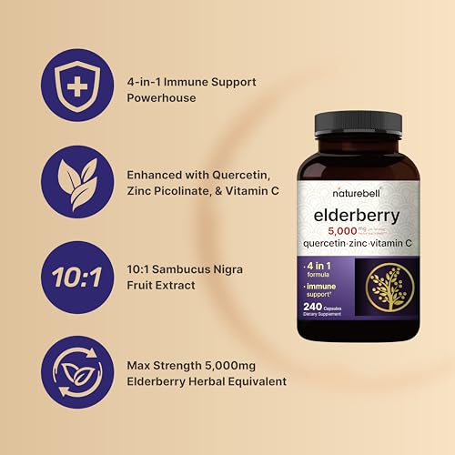 NatureBell Sambucus Elderberry Capsules, 5000mg Per Serving with Quercetin 500mg NatureBellBuy Supplements Australia