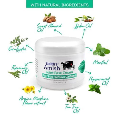 Smith Amish JointEase Soothing Cream 3 Pack (Three 4 oz Jars) with Arnica, Tea Tree, Eucalyptus, Peppermint and Rosemary Smith AmishBuy Supplements Australia