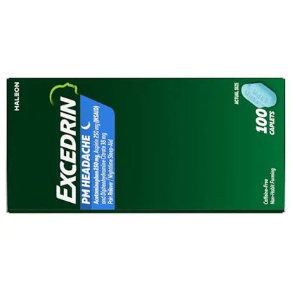 Excedrin PM for Headache Relief, Acetaminophen 250mg, Aspirin 250mg, Diphenhydramine Citrate 38mg, Pain Reliever, Nighttime Sleep-Aid, 100 Count ExcedrinBuy Supplements Australia
