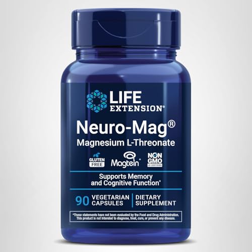 Life Extension Neuro-Mag Magnesium L-Threonate, Memory Health, Quick Thinking, Cognitive Health Support, Vegetarian, Non-GMO, 90 Vegetarian Capsules