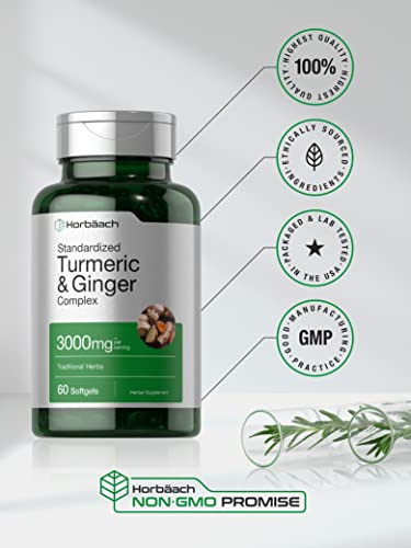 Turmeric and Ginger Supplement 3000 mg | 60 Softgel Capsules | Turmeric Curcumin Complex HorbäachBuy Supplements Australia