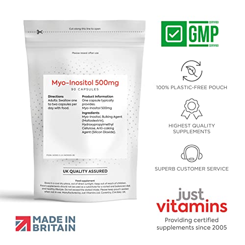 Myo-Inositol Capsules - 500mg x90 Capsules - Pure Premium Quality Myo Inositol Vitamin Just VitaminsBuy Supplements Australia