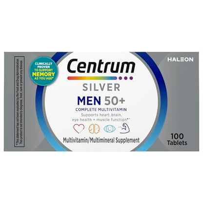Centrum Silver Multivitamin for Men 50 Plus, Multimineral Supplement, Vitamin D3, B-Vitamins and Zinc, Gluten Free, Non-GMO Ingredients, Supports Memory CentrumBuy Supplements Australia