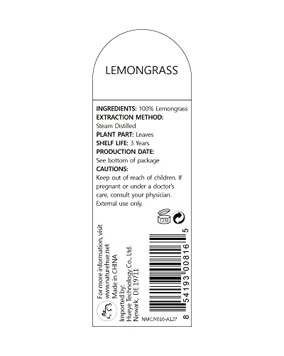 NATURE HUE Lemongrass Essential Oil - 10 mL (1/3 oz) - Pure, Natural, Therapeutic Grade NATURE HUEBuy Supplements Australia
