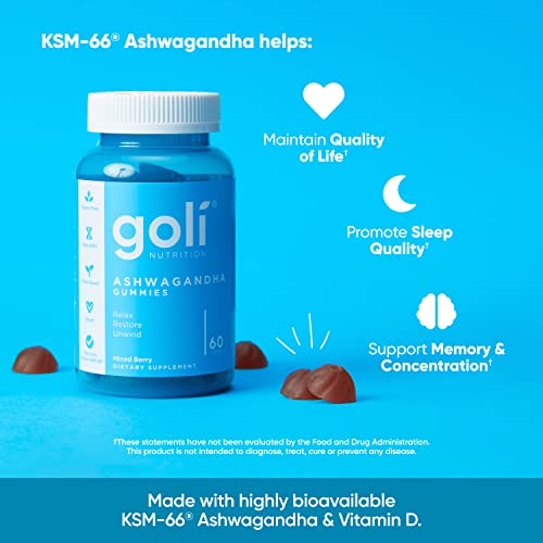 Goli Ashwagandha & Vitamin D Gummy - 60 Count - Mixed Berry, KSM-66, Vegan GoliBuy Supplements Australia