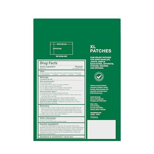 Biofreeze XL Pain Relief Patches, Menthol Pain Patches for Lower Back, Neck, Knee, & Shoulder, Comfortable & Flexible Fabric Stays in Place, 4 ct BiofreezeBuy Supplements Australia