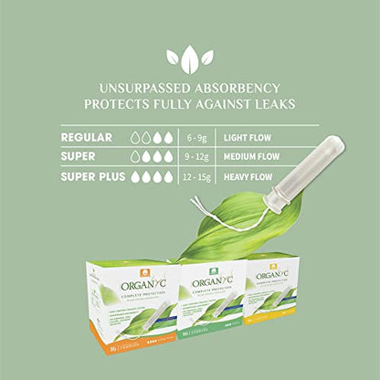 Organyc 100% Certified Organic Cotton Tampons, Plant-Based Eco-Applicator, Regular Flow, 16 Count OrganycBuy Supplements Australia