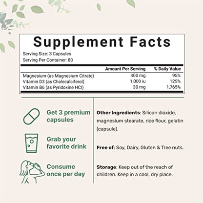 Magnesium Citrate 400mg with Vitamin D3 1000IU & B6, 240 Capsules Micro IngredientsBuy Supplements Australia