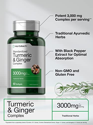 Turmeric and Ginger Supplement 3000 mg | 60 Softgel Capsules | Turmeric Curcumin Complex HorbäachBuy Supplements Australia