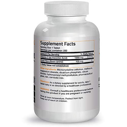 Bronson Vitamin C 1000 mg with Rose Hips Sustained Release, 250 Tablets BronsonBuy Supplements Australia