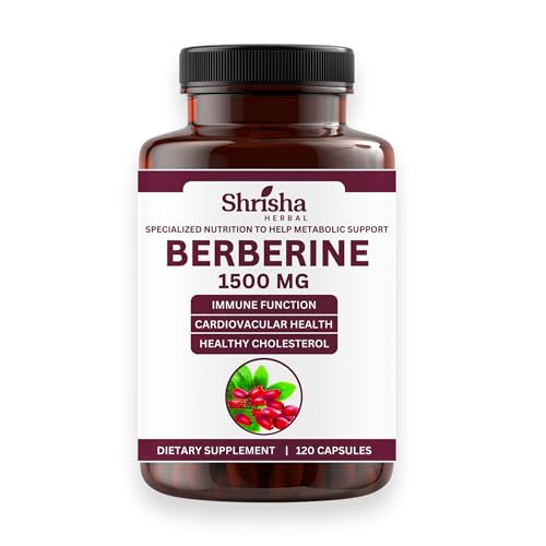 SHRISHA HERBAL Indian Berberine 1500mg - Berberine HCl 500mg Per Capsule - Support 