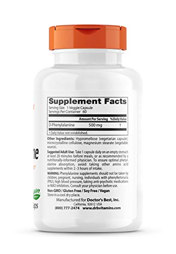 Doctor's Best D-Phenylalanine, Supports Mood, Nervous System, Non-GMO, Vegan, Gluten Doctor's BESTBuy Supplements Australia