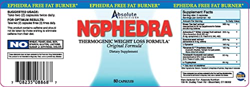Absolute Nutrition Thermogenic Fat Burners, Nophedra Capsules, 80 Count Bottle Absolute NutritionBuy Supplements Australia