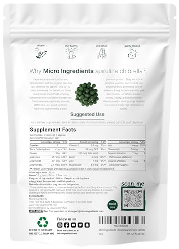Organic Chlorella Spirulina Tablets, 3000mg Per Serving, 720 Counts, 4 Months Supply Micro IngredientsBuy Supplements Australia